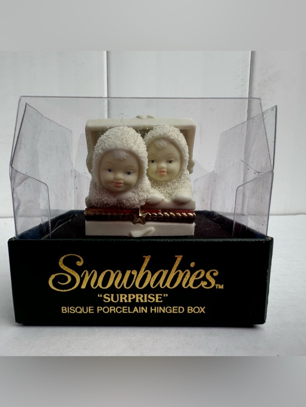 Dept 56 Collection Bisque Porcelain Twin Christmas Snowbabies Hinged Trinket Box